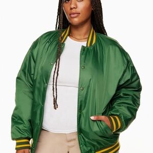 ARITZIA TNA Green Bomber Jacket with Yellow Stripes